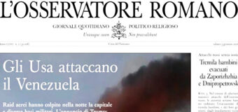 EL PERIÓDICO DEL VATICANO ABRE SU PORTADA CON EL ATAQUE DE ESTADOS UNIDOS A VENEZUELA